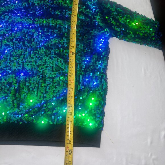 Anna-Kaci Mermaid Sequin Pullover Top Small Green Blue Sparkle Long Sleeve - Picture 7 of 7